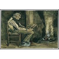 暖炉のそばに座って読書をしている農夫　ゴッホ　ポスター Amazon | 暖炉のそばに座って読書をしている農夫、1881年フィンセント